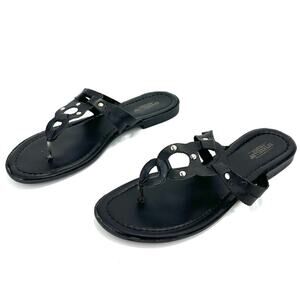 Seychelles Flat Sandal Size 9 Black Leather Thong-Toe T-Strap Flip Flop Padded